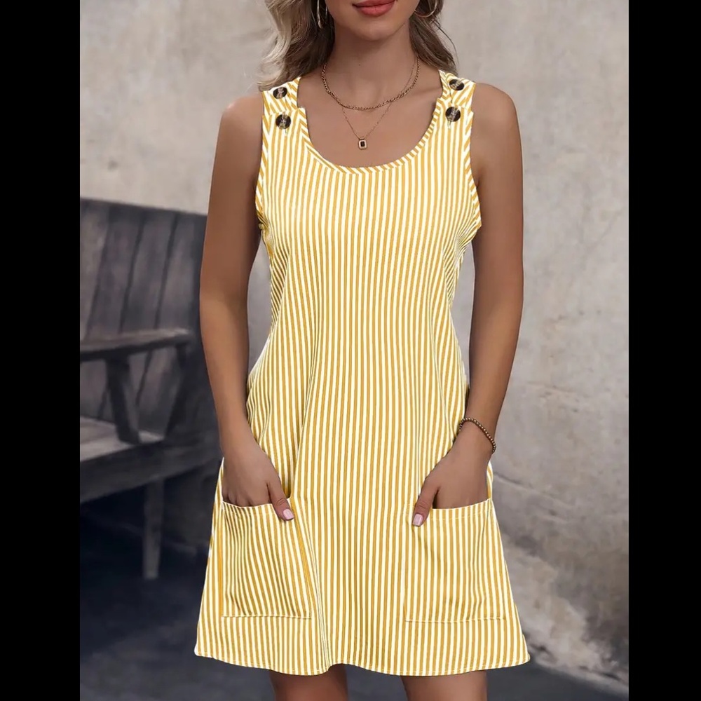 Yellow Striped Sleeveless Dress